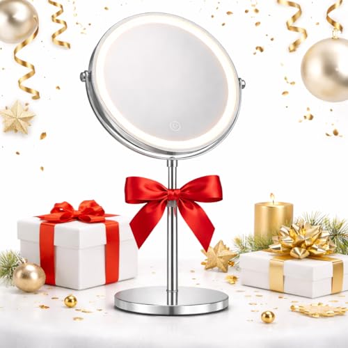 9" Height Adjustable Lighted Makeup Mirror with 10X Magnification