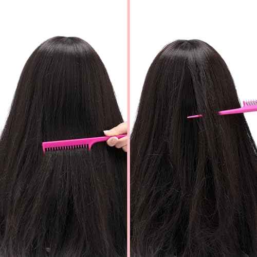 Leinuosen 3 Pcs Triple Teasing Comb for Women Plastic Rat Tail Comb Heat Resistant Pintail Tease Layer Tool for Thick Fine Hair Styling Backcombing Volume Structure(Black, Pink and Brown)