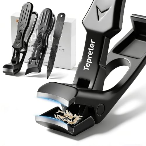 TEPRETER 3Pcs Angled & Slanted Nail Clippers for Thick Nails – Senior Thick-Nail Set (Classic)