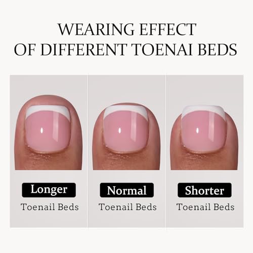 BTArtbox French TIp Press on Nails Toenails Short - Timeless Grace & White French