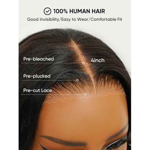 Wiggins Hair Body Wave Bob Wig Human Hair 4x7 Lace Front Wigs Human Hair Pre Cut Lace Ready to Wear Glueless Wig Human Hair Body Bob Wig For Women Pre-Bleached Knots & Adjustable Straps 14 Inch