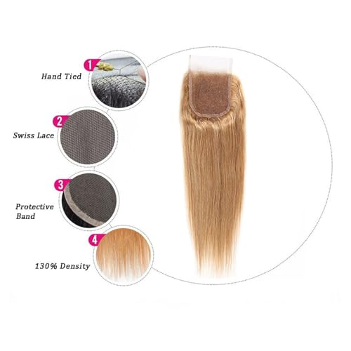 Isufer 8 Inch Honey Blonde #27 Lace Front Closure Pre Plucked Brazilian Virgin Hair Straight
