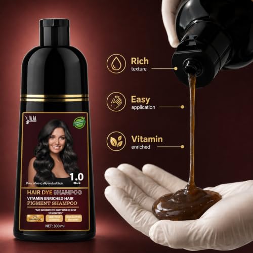 Jaja Black Hair Dye Shampoo for Gray Coverage – 10.14 fl oz (300 ml)