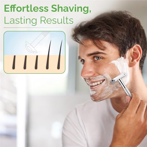 Double Edge Safety Razor - Single Shaving Metal Razors With 10 Platinum Coated Stainless Steel Double Edge Blades Reusable Eco And Travel Friendly Saftey Shaver Blade Set Men Women (Silver, Single)