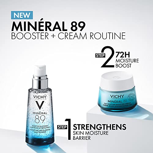 Vichy Mineral 89 Fragrance Free Cream, 72H Moisture Boosting Lightweight Cream | Hydrating Face Moisturizer with Hyaluronic Acid and Niacinamide | Suitable for All Skin Types