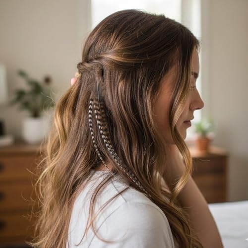Feather Hair Extensions 6-Pack 4"-7" Ginger Beads