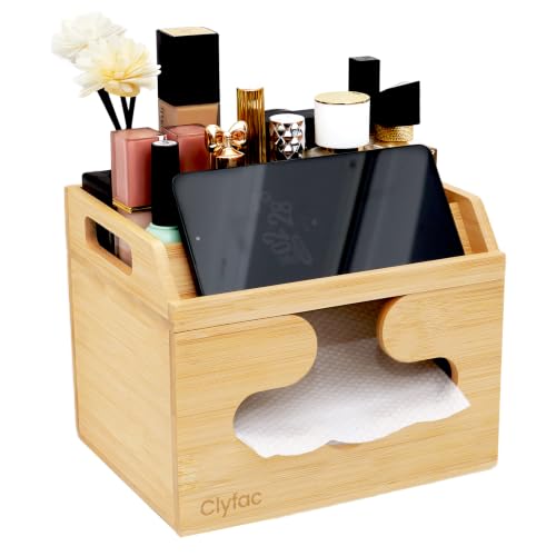 Bamboo Face Towel Organizer with Phone Slot & Double Layer