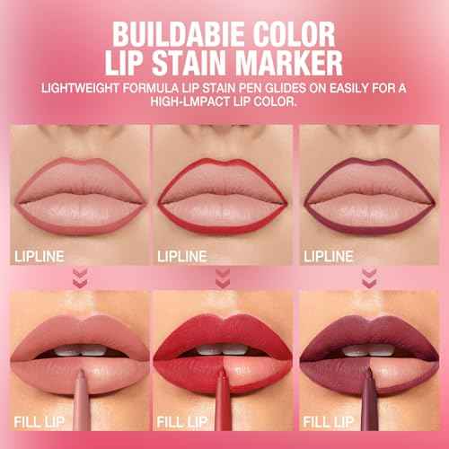 LANGMANNI 12 Colors Sculpting Matte Velvet Lip Liner Set,Smooth Creamy Texture,Waterproof And High Pigmented For Girls Daily Application Lip Makeup