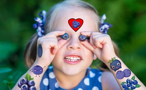 216 Blueberry Temporary Tattoo Stickers – 24 Sheets Fruit Party Favors