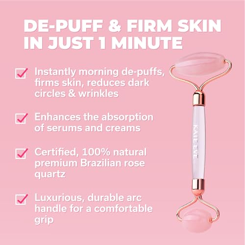 Kate Eve Rose Quartz Roller & Gua Sha Set ? 100% Natural Crystal Facial Massage Tools for All Skin Types | Self-Care Facial Massage Ritual | Anti-Aging, Reduces Puffiness & Firms Skin