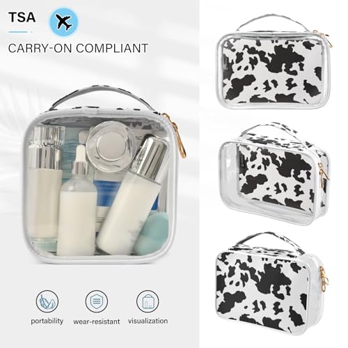 2 Pack Clear Makeup Bag, Leopard Print Cow Pattern Car Pouches For Organization Waterproof Travel Toiletry Bags For Women Girl