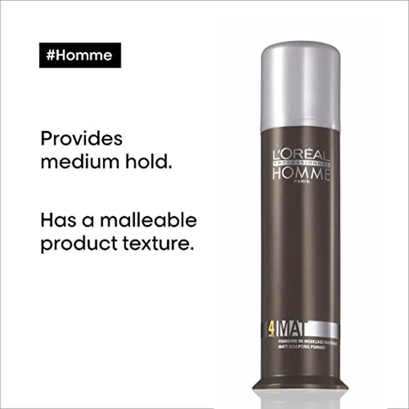 L'Or?al Professionnel Paris Styling Pomade For Men - Medium Hold and Matte Finish, Styling Cream For All Hair Types