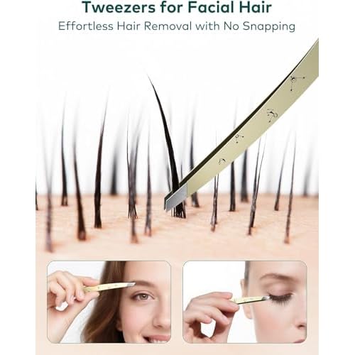 MR.GREEN Tweezers,Professional Precision Eyebrow Tweezers for Women and Men, Tweezers for Facial Hair Women, Stainless Steel Slanted Hair Removal Tweezers, Eyebrow Plucker, Ingrown hair tweezers