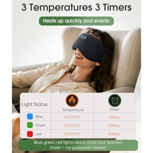 Detachable Heated Eye Mask, Cordless Eye Mask for Dry Eyes & Puffiness, Algae Fiber Ultra-Soft Nose Bridge Light-Block for Deeper Sleep ? Graphene Layer Warm Compress & Cold Pack,Travel Essentials