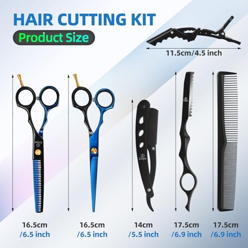 Ethyxe Black & Blue 9-Piece Professional Hair Cutting Shears Set with Thinning Scissors