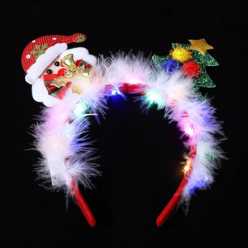 JEAIRTS Light Up Christmas Headband Red Christmas Tree Hair Band Reindeer Antlers Xmas Headwear Led Holiday Hair Accessories (2-LED Reindeer Antlers)