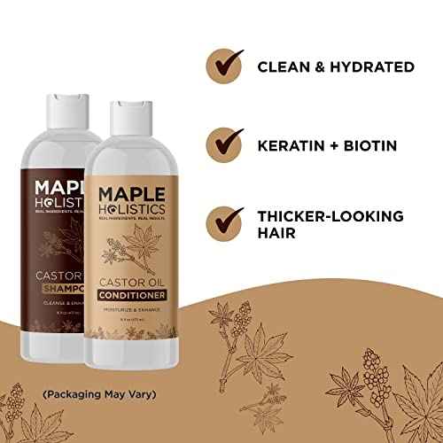Castor Oil Shampoo and Conditioner Set - Jamaican Black Castor Oil Shampoo and Biotin Collagen Conditioner - Sulfate Free Shampoo and Conditioner for Fine Hair and Dry Scalp Care (Vanilla) -16 Fl Oz