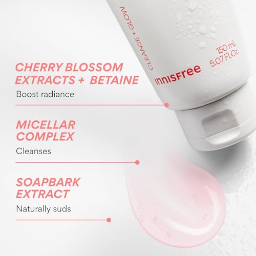 innisfree Cherry Blossom Glow Jam Cleanser, Sulfate Free, Korean Face Wash, Cleansing Foam for Glowing Glass Skin