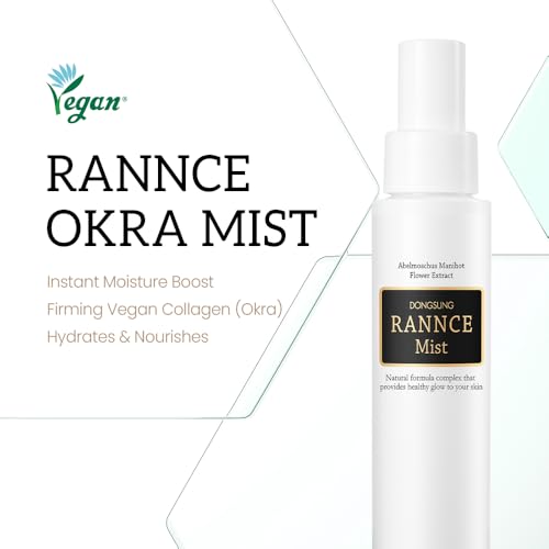 DONGSUNG RANNCE Okra Mist, Face Mist with Okra Fruit Extract and Abelmoschus Manihot Flower Extract, Hydrates and Nourishes Skin, Day Care, 3.38 fl oz (100ml)
