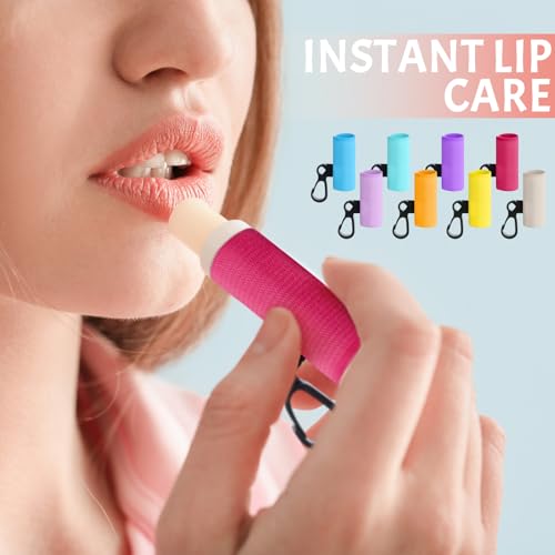 48 Pack Team Gift for Women Lip Balm Holder Keychain Bulk Clip on Lipstick Holder Colorful Lipbalm Lip Gloss Keychain Sleeve Elastic Lipstick Sleeve Clip for Office Travel