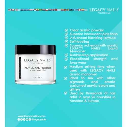 Legacy Nails Professional Crystal Clear Acrylic Powder, Net Wt. 1 lbs. / 16oz. - Mix With Glitter, Pigment and Create Custom Acrylic Nail Extension Colors
