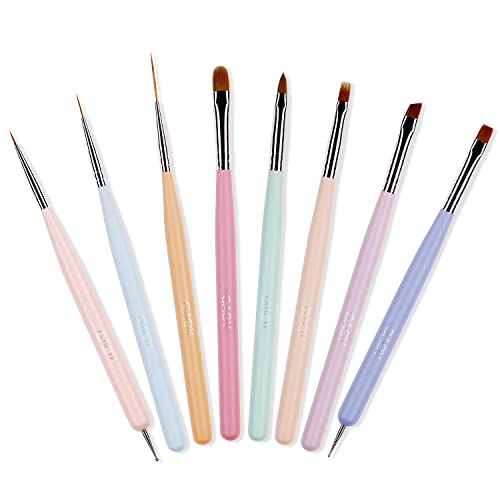 GAOY 8 Pcs Nail Art Brushes - Colored Nail Art Pens & Dotting Tools Set