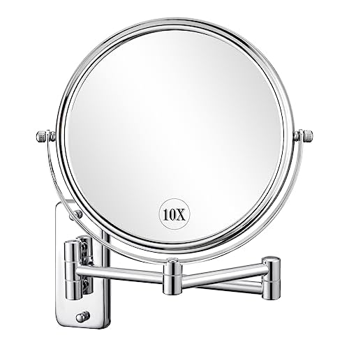 DECLUTTR 8 Inch Wall Mounted Magnifying Mirror with 10x Magnification, Double Sided Vanity Makeup Mirror for Bathroom, Chrome Finished