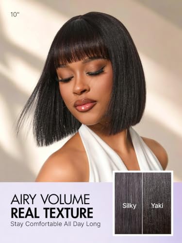 LUVME HAIR 10" Yaki Straight Bob Wig with Bangs - Glueless Human Hair