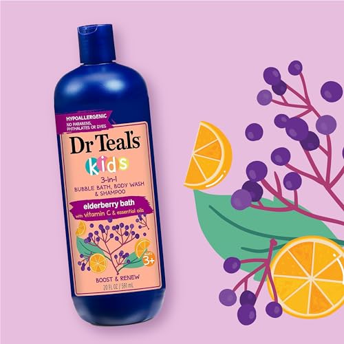 Dr Teal's Kids 3-in-1 Elderberry Bath: Bubble Bath, Body Wash & Shampoo, 20 fl oz.