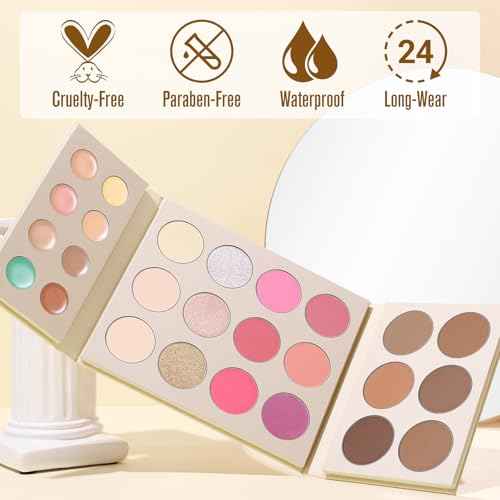 UCANBE 26 Colors 4-in-1 Multi-Use Face Palette, Long-Lasting Makeup Palette with 8 Concealers, 6 Contours, 6 Highlighters and 6 Blushes All In One Palette, High Coverage and Travel-Friendly