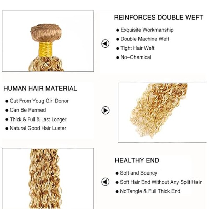 Honey Blonde Curly Hair Bundles - 8A Brazilian Virgin Hair, 24-28 Inch