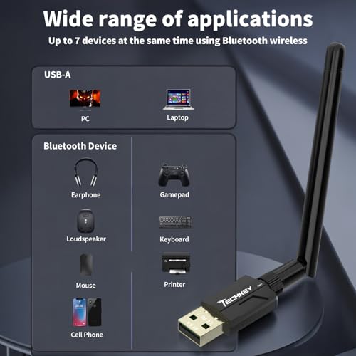 Techkey USB Bluetooth 5.4 Adapter - 500ft Long Range Dongle