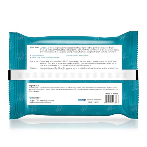 Epielle Argan Oil Makeup Remover Wipes - Gentle Cleansing Towelettes, 180 Sheets