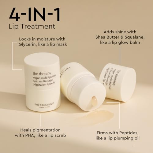 The Face Shop The Therapy Vegan Lip Butter, Moisturizing Lip Balm, Shea Butter & Sunflower Oil & Peptide, Lip Sleeping Mask for Sensitive Skin & Dry Cracked Lips, For Kids & Adults, Korean Skin Care