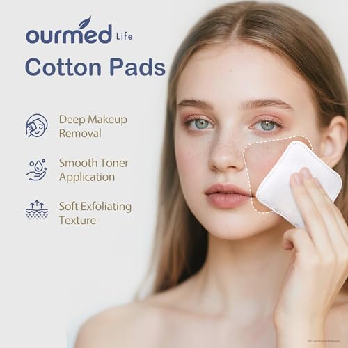 Ourmed Life Large Cotton Pads - Soft, Lint-Free 3x3 Makeup Remover Squares