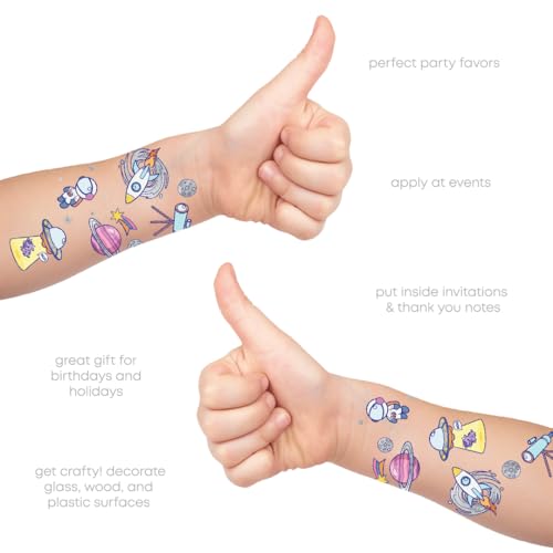 Space Ranger Temporary Tattoos - 25 Metallic Galactic Designs
