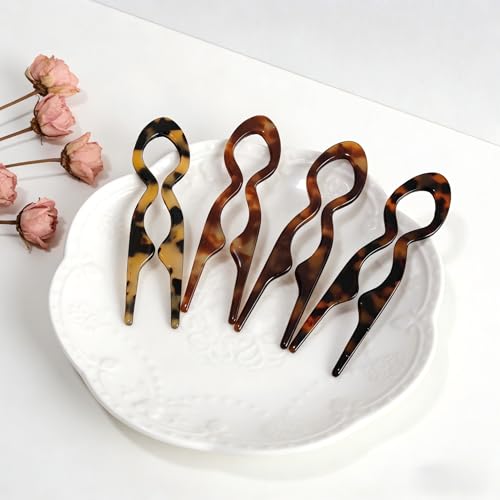 French Hair Pins for Buns & Updos - 4 Pack Acetate Clips