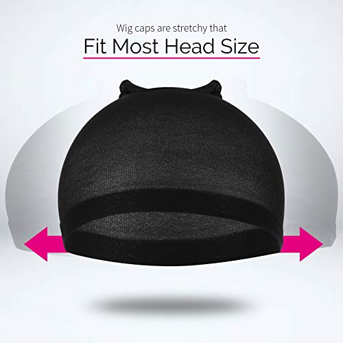 Black Wig Cap 6-Pack - Stretchy Nylon Stocking Caps for Women & Kids