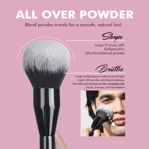 Bueart Design Extra Large Powder brush,Blending brush for all-over setting makeup,Flawless Face brush with Big fluffy head for blush,blending,Buffing,liquid,cream,Vegan Cruelty-Free M2