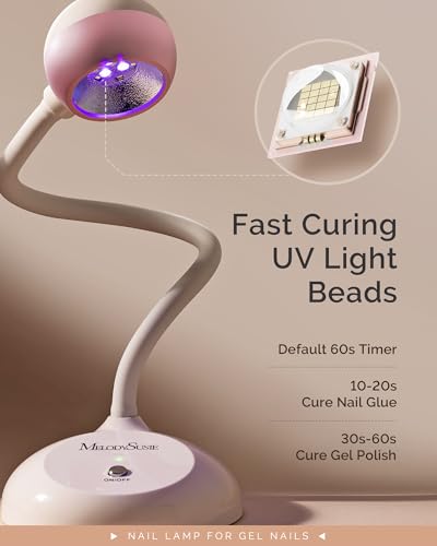 MelodySusie 360° Gooseneck Nail Lamp S-Pro09M Cherry Blossom Pink – Rechargeable UV/LED for Precise Gel Curing