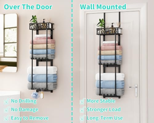 HapiRm Black Over-The-Door Towel Rack 3-Tier Wall Mounted Bathroom Organizer