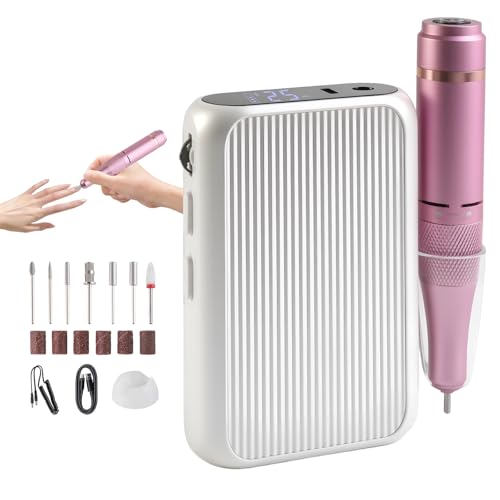 Vinid Professional Electric Nail Drill - 38,000RPM Rechargeable Manicure Kit for Filing, Cuticle Care, Buffing & Polish Removal with Adjustable Speed, Quiet Motor & Portable Design, White and Purple