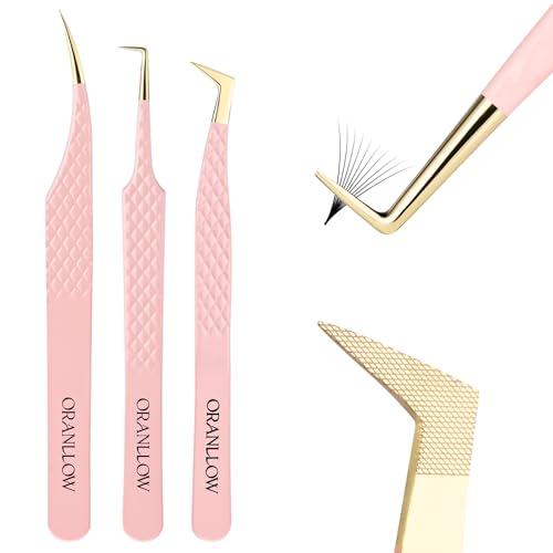 Oranllow 3 Pcs Precision Fiber Tip Lash Tweezers Set for Eyelash Extensions - Variation 3