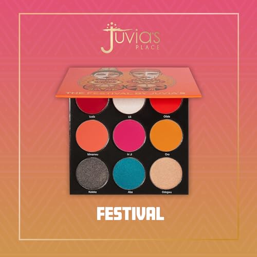 Juvia's Place Palette The Festival - Bold Coral, Red, Glittery Neutrals, Shades of 9, Bold and Fiery Palette, Pigmented Makeup Palette Eye Color & Shine