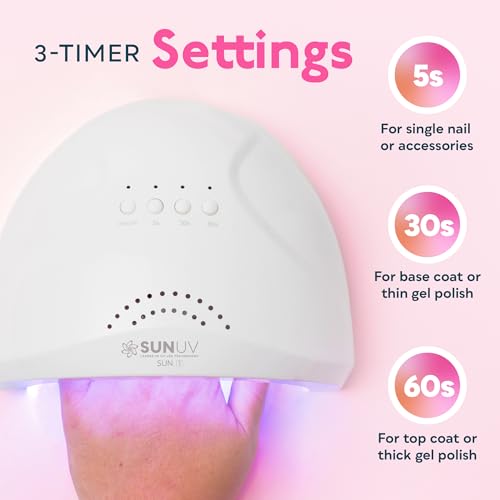 SUNUV UV LED Nail Lamp with UV Gloves for Gel Nails, 2 Timers, Sensor, White