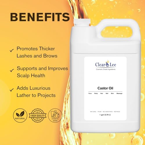 ClearLee Castor Oil - Cosmetic Grade Natural & Pure Oil for Massage, Body, Hair, Skin, Face, Nail, Spa, Aromatherapy Carrier for Essential Oils, Soap Making, Serums & more (1 gal)