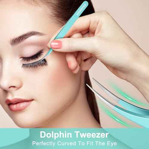 MORGLES 5pcs Eyelash Extension Tweezers High Precision, Straight and Curved Volume Lash Tweezers for Extensions, Crafting, Girls Women Beginners
