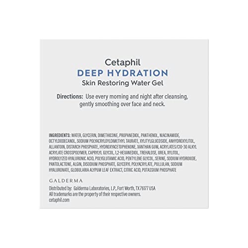 Cetaphil Deep Hydration Skin Restoring Water Gel with Hyaluronic and Polygutamic Acid, Face Moisturizer, 72 Hour Hydration, For Dry, Dehydrated Sensitive Skin, Fragrance Free, 1.7 oz, Fragrance Free