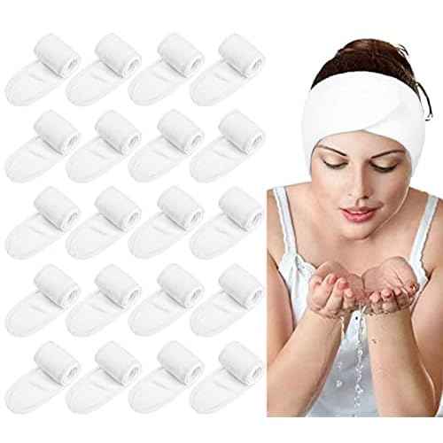 20PCS Facial Spa Headband Head Wrap Terry Cloth Headband for Washing Face Makeup Adjustable Stretch Towel with Magic Tape