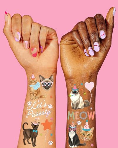 Cat Birthday Temporary Tattoos - 54 Pack Party Decorations
